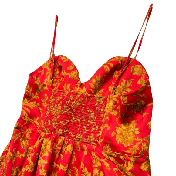 Urban Outfitters Orion Bustier Mini Dress Red Gold Floral Women's size Large NWT - Picture 14 of 15